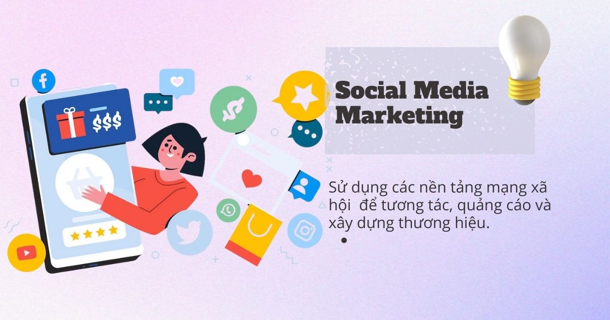 Social Media Marketing là hình thức Marketing sử dụng các nền tảng mạng xã hội như Facebook, Instagram, Twitter, LinkedIn và nhiều nền tảng khác để tương tác, quảng cáo và xây dựng thương hiệu.